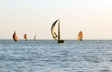 Tolyatti. August 29, 2007.The yacht takes part in competitions in sailing in the seaの写真素材