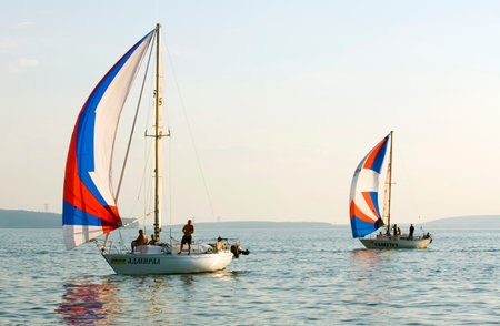 Tolyatti. August 29, 2007. The yacht takes part in competitions in sailing in the sea