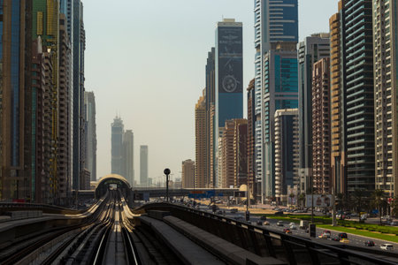 DUBAI, UAE - NOVEMBER 2: Dubai Metro as the world's longest fully automated metro network (75 km) on November 2, 2013, Dubai, UAE.のeditorial素材