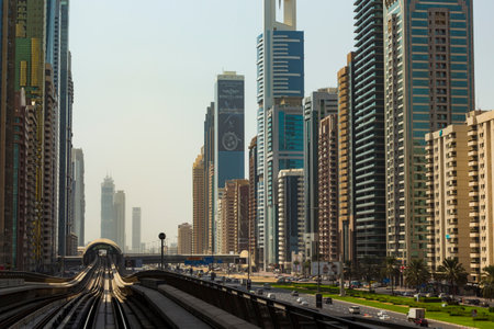 DUBAI, UAE - NOVEMBER 2: Dubai Metro as the world's longest fully automated metro network (75 km) on November 2, 2013, Dubai, UAE.のeditorial素材