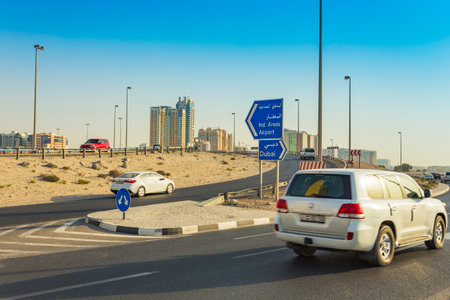 SHARJAH, UAE - NOVEMBER 01, 2013: General view of modern buildings in Sharjah. It is the most industrialized emirate in UAE.のeditorial素材