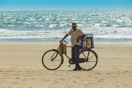 Goa, India, March 9, 2017. Seller on the beaches of goa in indiaのeditorial素材