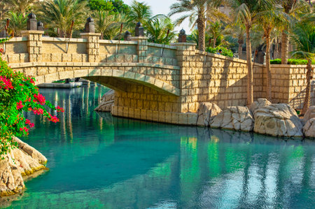 DUBAI, UAE - NOVEMBER 15: View of the Souk Madinat Jumeirah. Madinat Jumeirah encompasses two hotels and clusters of 29 traditional Arabic houses. Nov 15, 2012 in Dubaiのeditorial素材