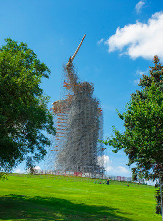Russia, Volgograd, July 19, 2019. The memorial complex "Motherland is calling!" under restorationのeditorial素材