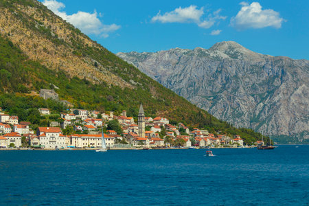 Montenegro, July 29, 2017. Perast town in the Bay of Kotorのeditorial素材