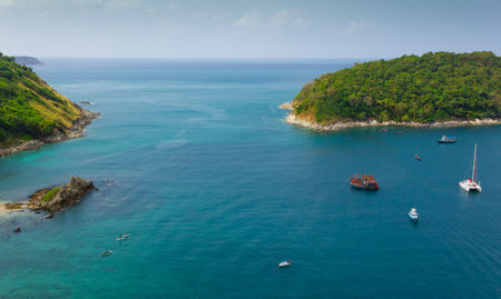 Small island in the sea near Phuket in Thailandの写真素材