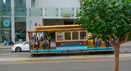 San Francisco, California, USA, September 30, 2023. Vintage Cable Car on the streets of San Francisco.の写真素材