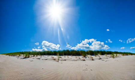 sun shining above a dune at the beach, baltic sea, germanyの写真素材