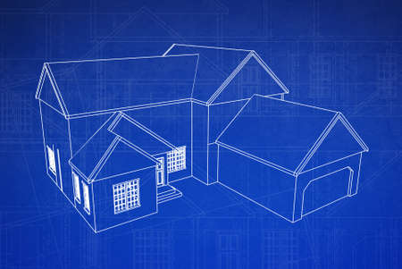blue print style floor plans on grunge background の写真素材