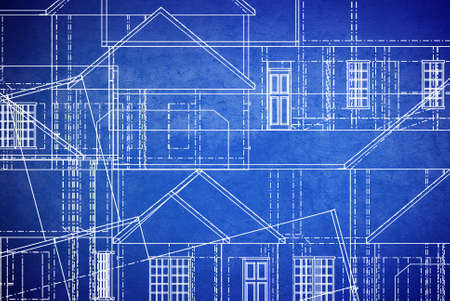 blue print style floor plan lines on grunge background の写真素材