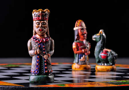 Pieces from an ecuadorian chess set between Incas and Spaniards  の写真素材