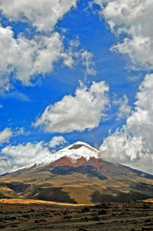 Vertical view of the Cotopaxi volcano  highest active in the world  on a cloudy day in the Andes, Ecuador, South America   の写真素材