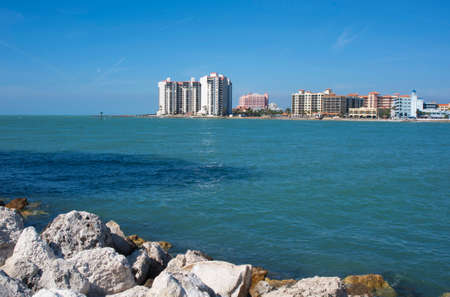 A side view of a few Clearwater buildings from the opposite side of the bay   の写真素材