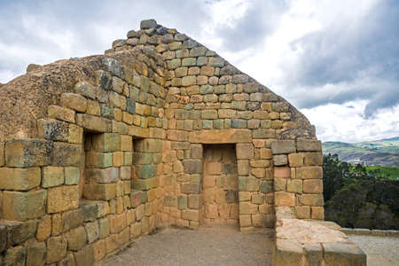 View of the ancient Inca ruins of Ingapirca, Ecuador, on an overcast day の写真素材