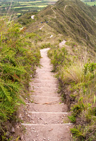 Portion of the trail that goes around the Cuicocha lake and volcanic crater, Ecuador, South America.の写真素材