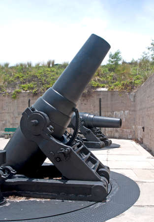 Late nineteenth (19th) century iron cannons, in exhibition. Fort De Soto, Florida
