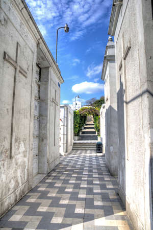 Graveyard/cemetery hallway, in a cemetery in the city of Guayaquil, Ecuadorの写真素材
