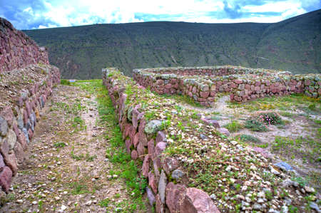 View of the ancient Inca ruins of Rumicucho in Pomasqui, north of Quito, Pichincha, Ecuador.