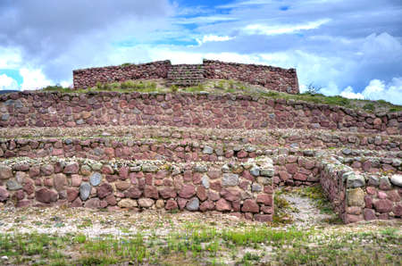 View of the ancient Inca ruins of Rumicucho in Pomasqui, north of Quito, Pichincha, Ecuador.の写真素材