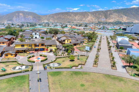 High view of the Middle of the World town and complex, from the top of the main monument. Quito, Ecuadorのeditorial素材