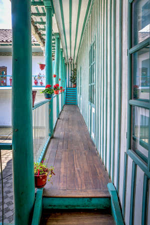 Guaranda, Bolivar province, Ecuador - November, 2013: An old colonial and traditional house, with many doors, hallways, windows, balconies and interior patios.のeditorial素材