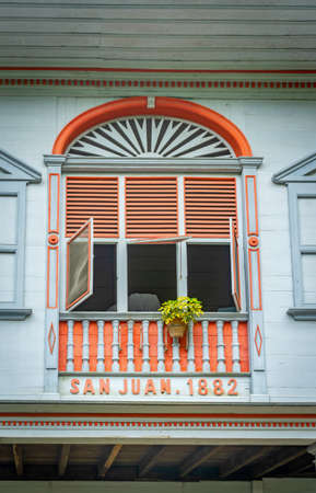 Guayaquil, Guayas, Ecuador - November 2013: Old colonial house replica at the Parque Nacional (National Park) in Guayaquil, on an overcast morning.のeditorial素材
