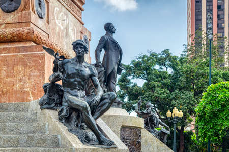 Guayaquil, Guayas, Ecuador - November, 2013: Statues and sculptures surrounding the Parque Centenario (Centennial Park), on a beautiful sunny afternoon in the city.のeditorial素材