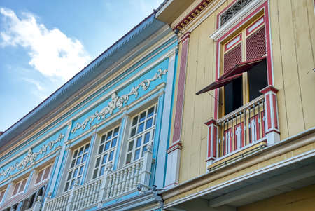 Guayaquil, Guayas, Ecuador - November, 2013: Houses, windows and streets of the Cerro del Carmen area (Carmen's Hill), on a sunny morning in the city.のeditorial素材