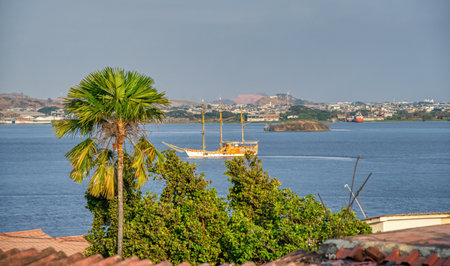 Guayaquil, Guayas, Ecuador - November, 2013: One of the many touristic boats cruising around the Guayas river, on a sunny and hot beautiful afternoon.のeditorial素材