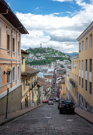Streets, houses and corners of the old city of Quito, Ecuador. It's the first city to be named World Heritage City by the UNESCO.の写真素材