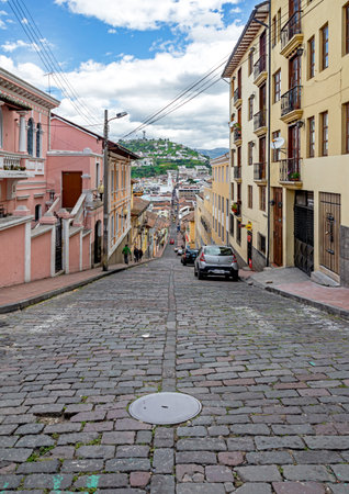 Streets, houses and corners of the old city of Quito, Ecuador. It's the first city to be named World Heritage City by the UNESCO.の写真素材