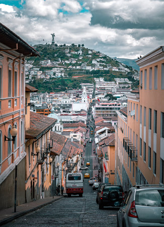 Streets, houses and corners of the old city of Quito, Ecuador. It's the first city to be named World Heritage City by the UNESCO.の写真素材