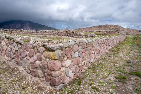 Ruins of Rumicucho, Pomasqui, Ecuador. These ruins are supposed to be remnants of the Inca civilization, which disappeared after the Spanish conquest of America.の写真素材