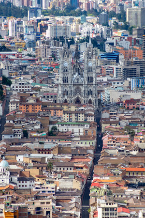 Image of Quito, with its beautiful streets, rooftops and colonial style. Quito was the first city to be named "Cultural heritage of Humanity" by the UNESCO.の写真素材