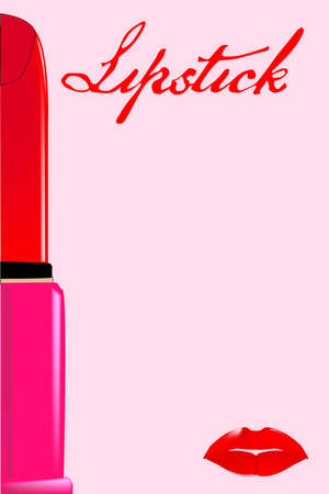 A large red lipstick and lips on a pink backgroundのイラスト素材