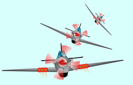 WWII Fighter planes swooping down in formationのイラスト素材