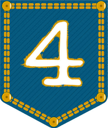 The number four embroidered onto a denim pocketのイラスト素材