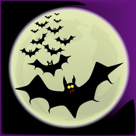 Vampire bats flying across the full moon.