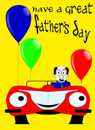 A father s day message in original text, individually editable letters, a sports car and balloons in the foreground のイラスト素材