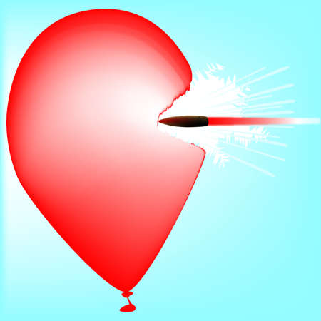A high speed rifle bullet piercing a red ballonのイラスト素材