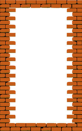 A hole in a brick wall, a border of weathered red house bricks のイラスト素材