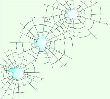 Three bullet holes in a window with shattering glass のイラスト素材