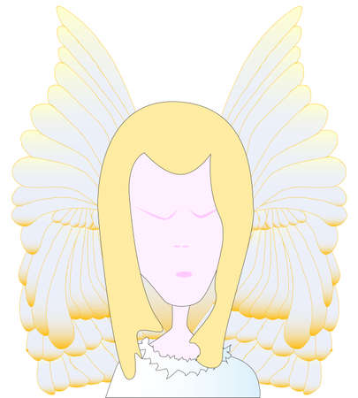 A golden angel face with large wings のイラスト素材