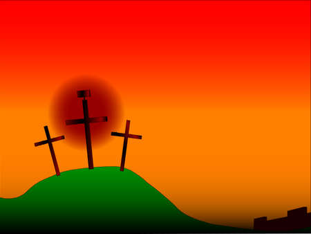 The three crosses with sign on Calvary with the city walls in the background のイラスト素材