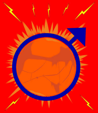 The symbol of masclinity over a red Mars and lighning sky.のイラスト素材