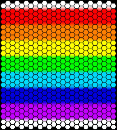 A honeycomb pattern background with the colours of the rainbow.のイラスト素材