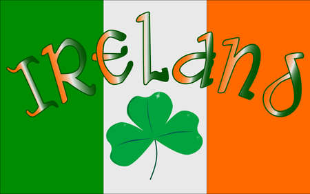 The Republic of Ireland flag with the text IRELAND and a lucky shamrock, a symbol of the Irish people.のイラスト素材