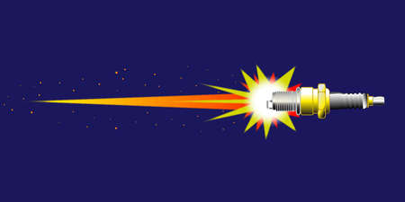 A spark plug illustrated as a rocket ship in outer space のイラスト素材
