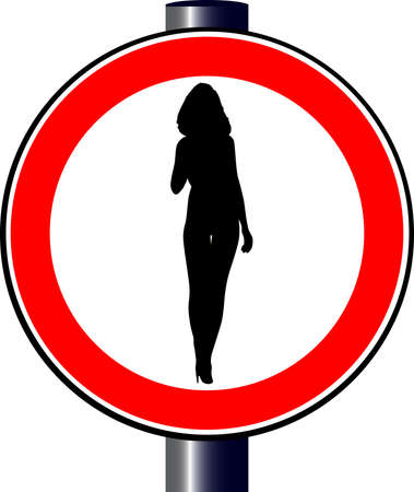 A large round red traffic displaying a sexy young ladyのイラスト素材