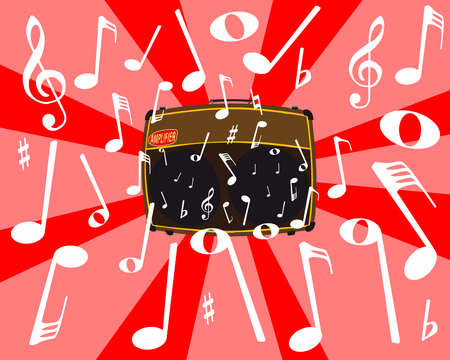 A rock music amplifier with notes depicting the musical noiseのイラスト素材